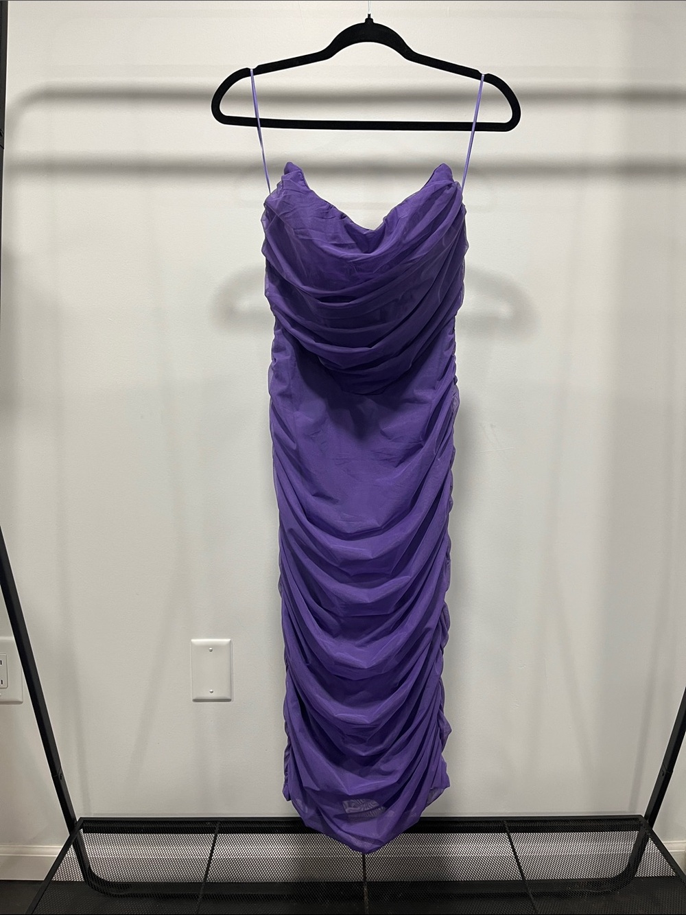 AKIRA Purple Ruched Cowl Midi Dress